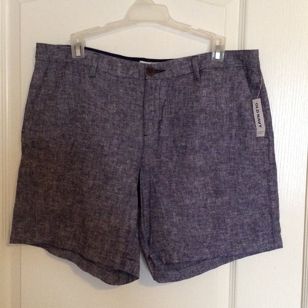 Old Navy Women's Everyday Casual Linen Blend Blue Shorts Size 12 Flat Front